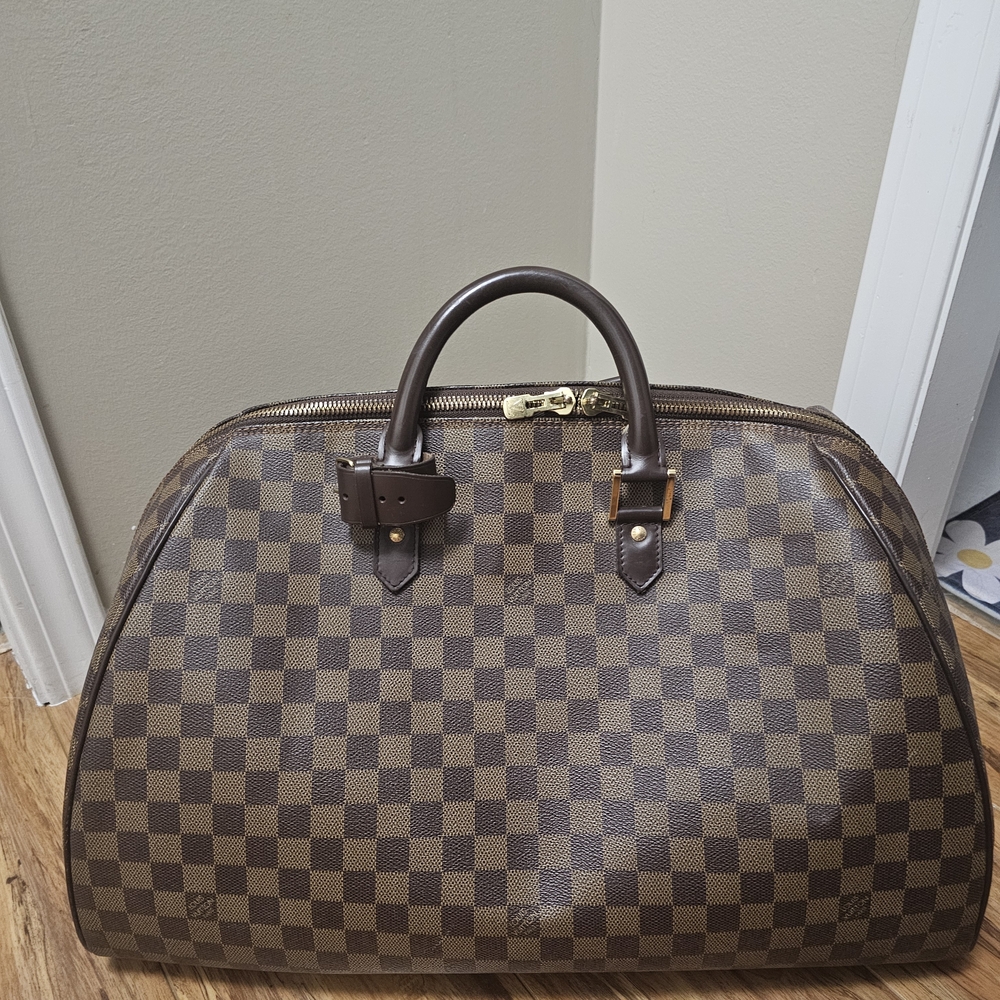 Elegant Brown Checkered Duffel Bag